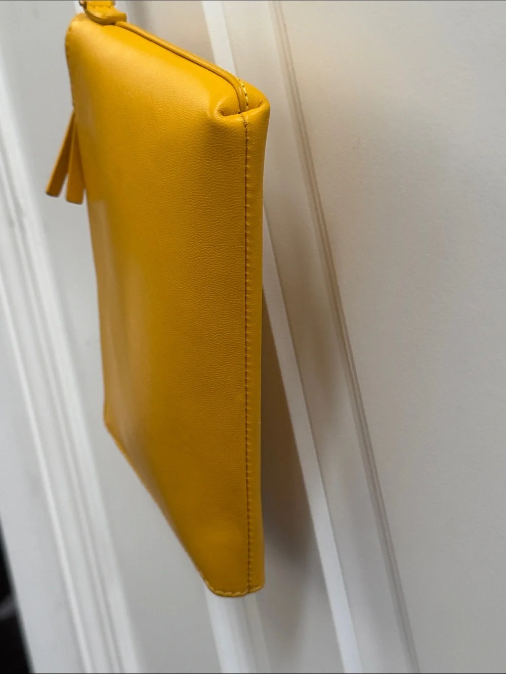Tory Burch Mustard Yellow Leather Wristlet with Logo